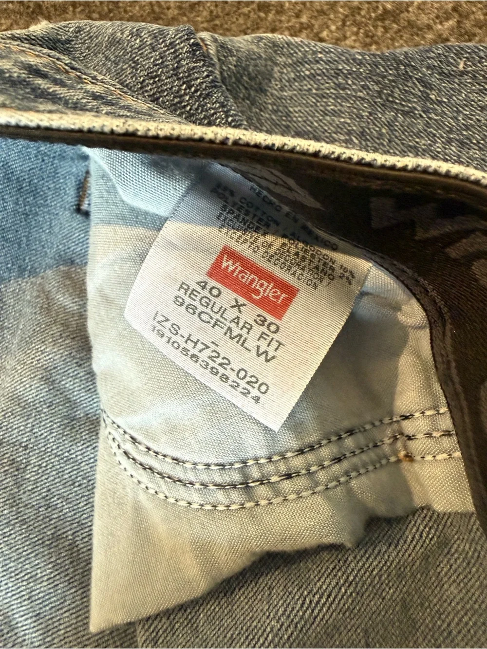 Wrangler Men's Regular Fit Straight Leg Blue Jeans 40x30